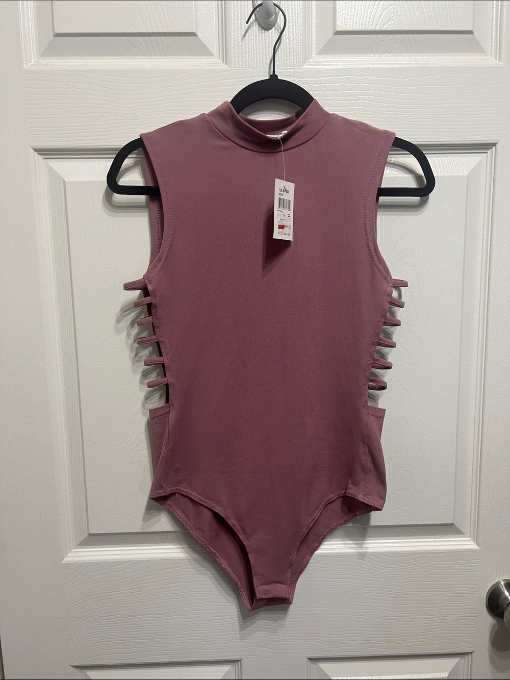 Say What? Mauve Sleeveless Mock Neck Bodysuit with Side Cutouts